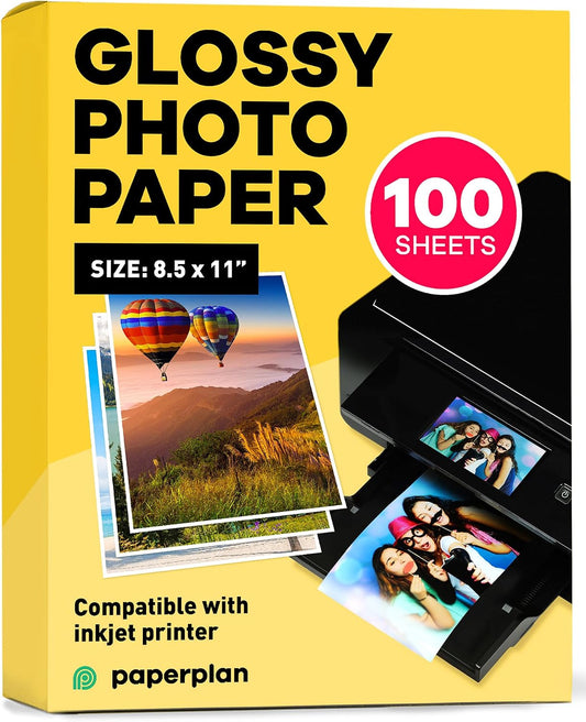 Glossy Photo Paper For Printer 8.5 x 11" - (100 Sheets) - Works with Inkjet Printer, Easy to Use, Premium Picture Paper