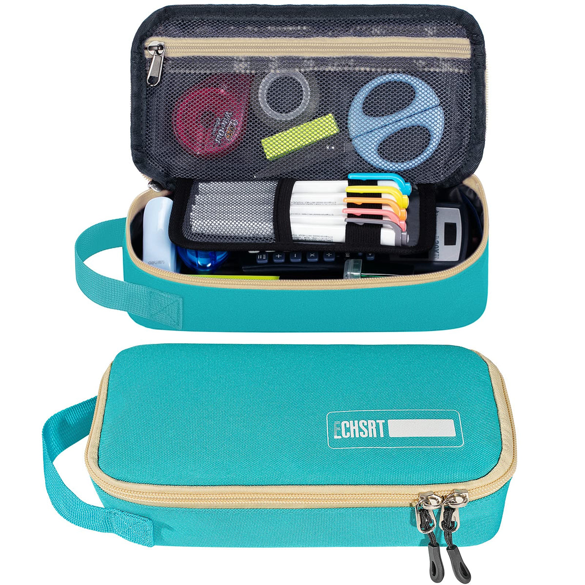 ECHSRT Large Pencil Case, Aesthetic Pen Pouch with Big Capacity, Minimalist Portable Stationery Bag with Handle for Office Organizer Aesthetic Pencil Cases
