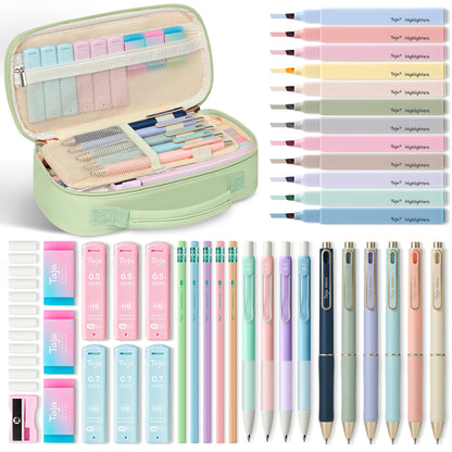 Taja Cute Pencil Case With School Supplies, 39 PCS, Stationery Set, Pink