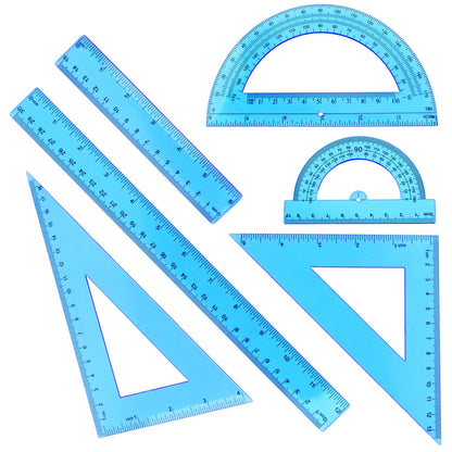 Plastic Clear Ruler Math Set - 6'' 12'' Transparent Straight Ruler, 4'' 6'' Protractor, 30/60 & 45/90 Triangle Ruler, Geometry Math Measuring Tool for School Office Drawing Teachers Kids Supplies