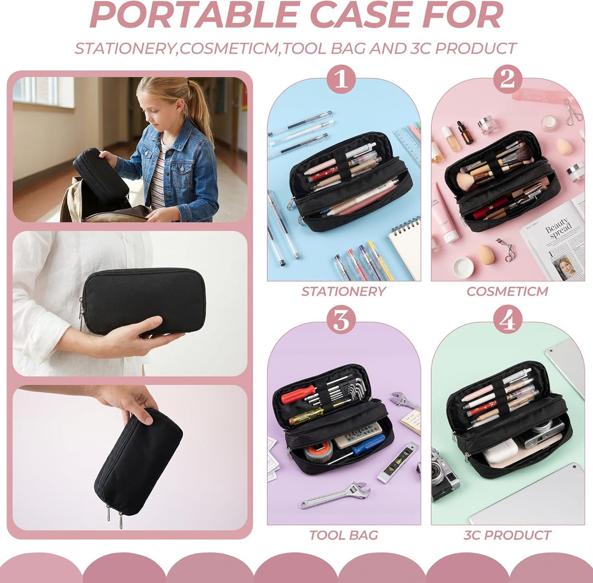 Della Gao Large Pencil Case, Big Capacity Pencil Pouch with 2 Compartments