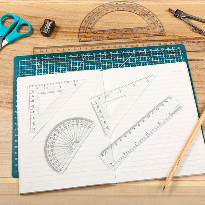 Tenare 18 Pcs Plastic Clear Math Set Includes Protractor Triangle Rulers 12 Inch 6 Inch Straight Geometry Math Transparent Ruler Measuring Tool for Office Home Supplies