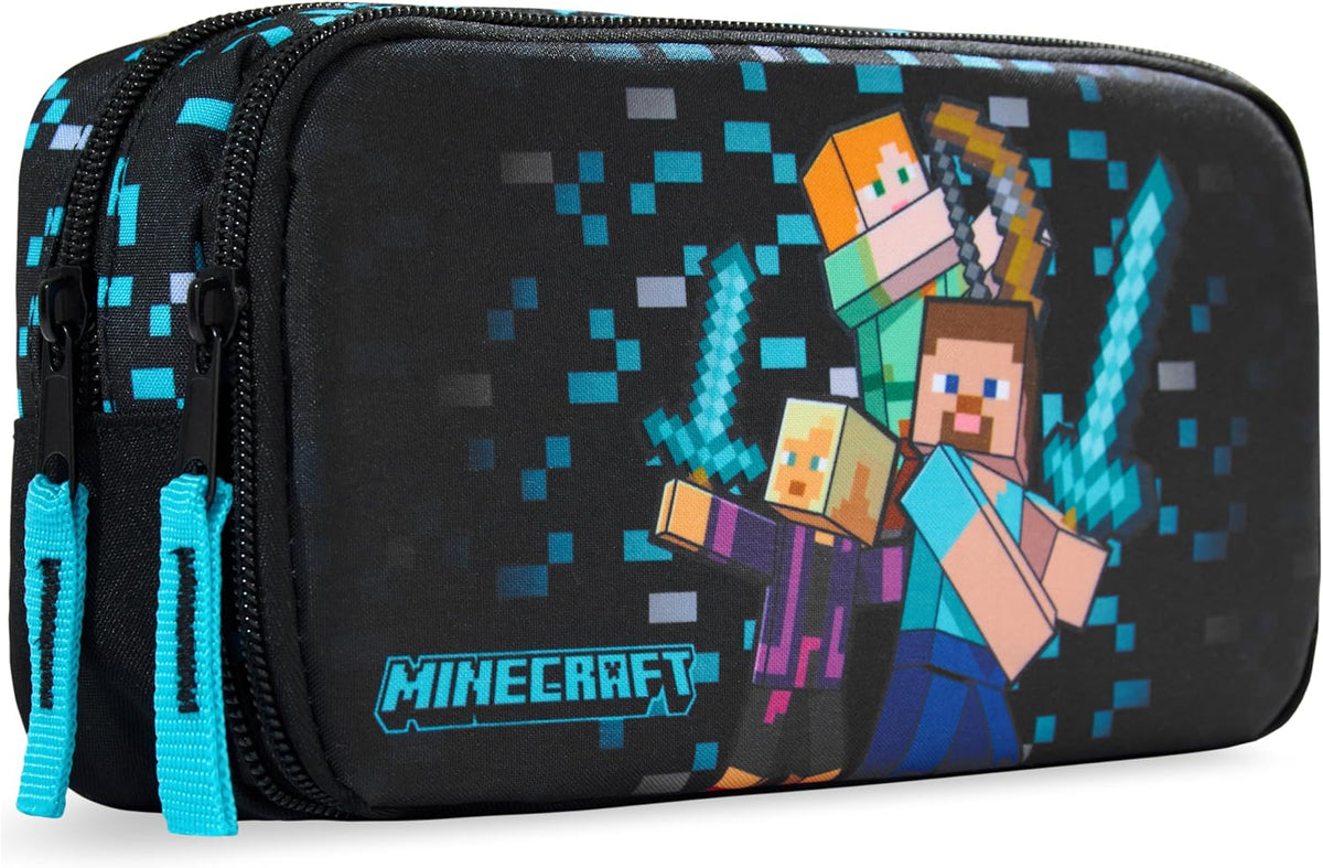 Get Trend Minecraft Pencil Case for Boys, Pencil Pouch with 2 Zipped Compartments, Back-to-School Marker & Pen Case, Organizer for School Supplies, Stationery, Gamer Gifts (Multi Minecraft)