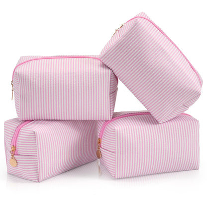 Makeup Bag Travel Toiletry Bag for Women, Small Cosmetic Bags Cute Quilted Cotton Makeup Pouch for Purse Emergency Bag Pencil Case Accessory Bag, Pastel Pink