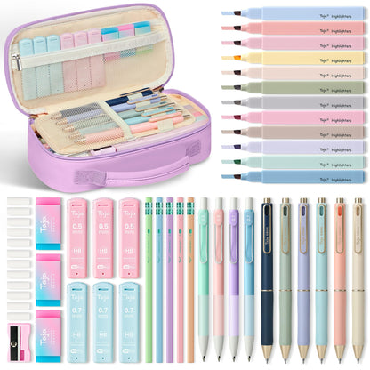 Taja Cute Pencil Case With School Supplies, 39 PCS, Stationery Set, Pink