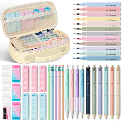 Taja Cute Pencil Case With School Supplies, 39 PCS, Stationery Set, Pink