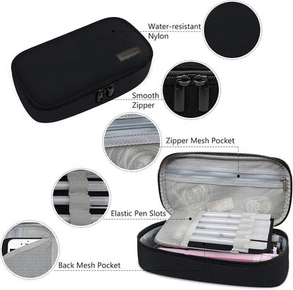 Gloppie Black Pencil Case Zipper Pencil Pouch Pen Bag Box Stationary Pouch