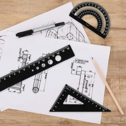 5Pcs Metal Geometry Set, Math Drafting Ruler Kit Aluminum Triangle Rulers Metal Ruler Drafting Tools, Metal Triangular Scale Ruler Set, Protractor, 6/8 Inches Drawing Ruler for Architect Engineer