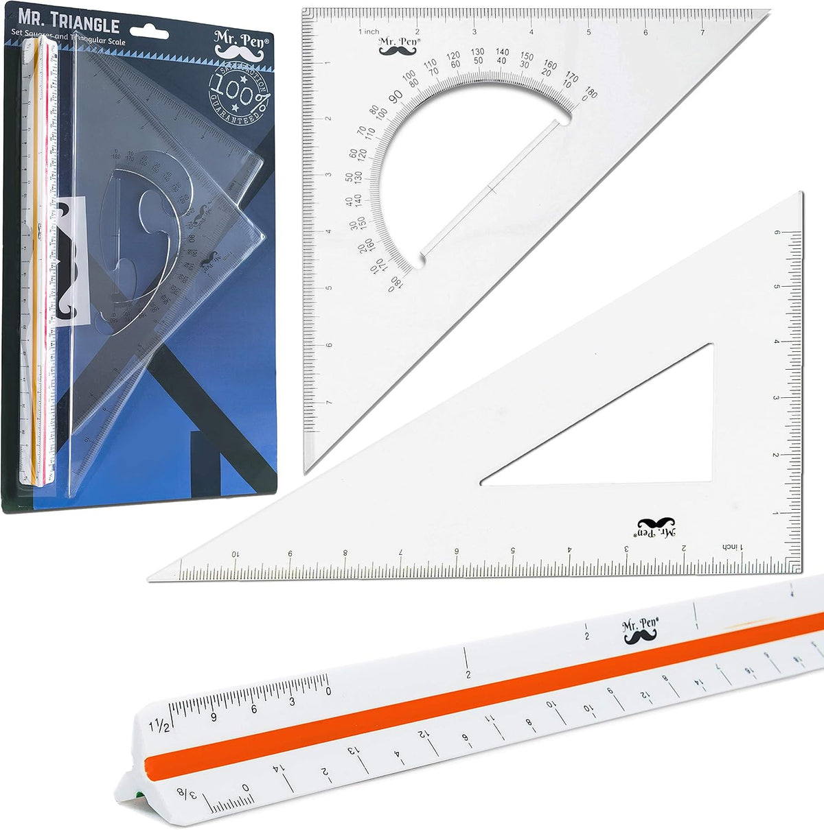 Mr. Pen Architectural Triangular Ruler Set with 12 Inch Triangular Scale