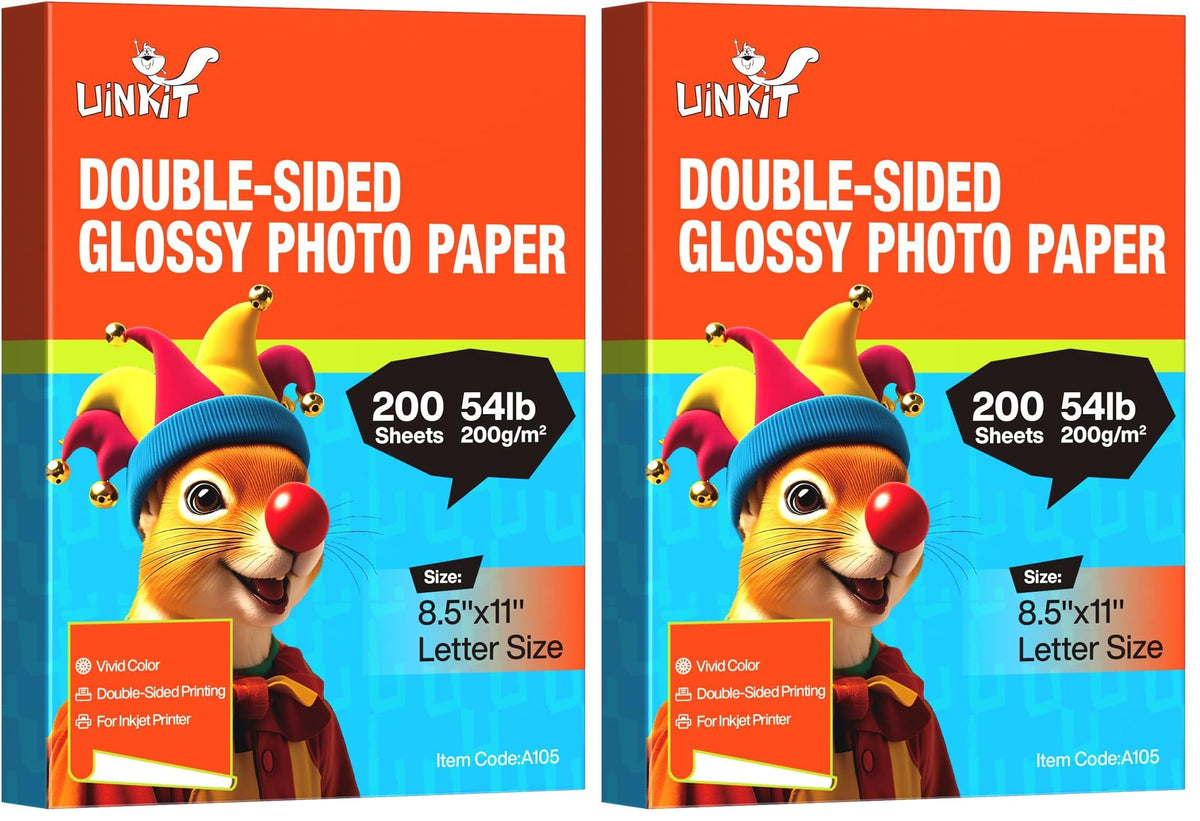 Uinkit Double-Sided Glossy Inkjet Photo Paper 8.5x11, 200 Sheets, 200gsm