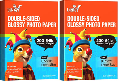 Uinkit Double-Sided Glossy Inkjet Photo Paper 8.5x11, 200 Sheets, 200gsm