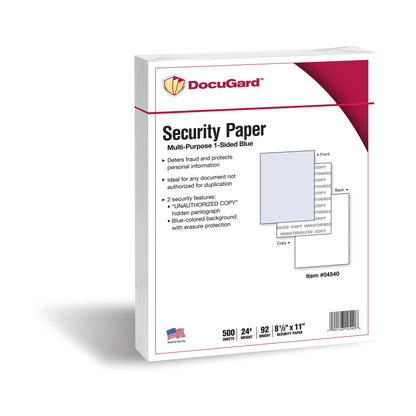 DocuGard Advanced Blue Multi-Purpose Security Paper, 7 Features, 8.5 x 11 Inches, 24 lb, 2500 Sheets (04546C)