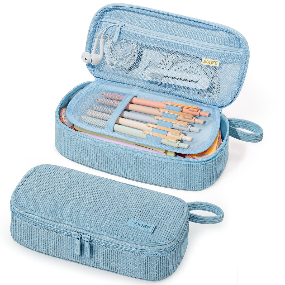 SUNEE Cute Pencil Case, Large Capacity Pencil Pouch Aesthetic Zipper Pencil Bag, Big Storage Pen Organizer for Stationery, Soft Quilted Pencil Box Back to School Supplies for Teen Girls Boys,Soft Pink