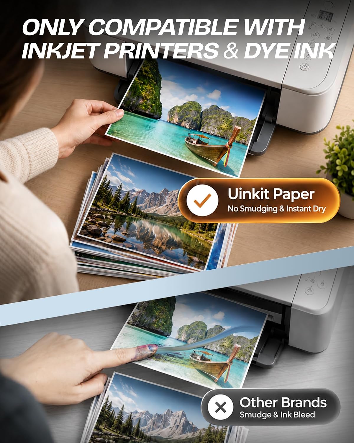 Uinkit Double-Sided Glossy Inkjet Photo Paper 8.5x11, 200 Sheets, 200gsm