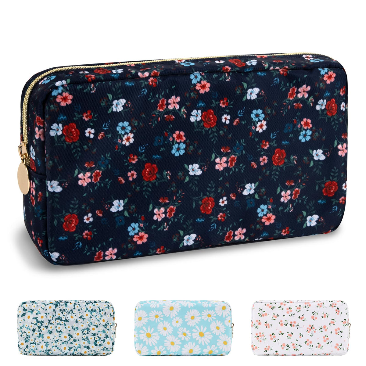 UIXIZQ Waterproof Small Pencil Case Makeup Bag for Purse,Cute Pencil Pouch Preppy Nylon Makeup Brush Holder with Zipper,Girls Portable Storage Case Small Pen Bag for Office(Slim-Black)