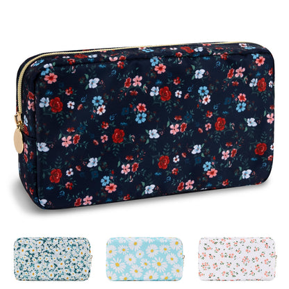UIXIZQ Waterproof Small Pencil Case Makeup Bag for Purse,Cute Pencil Pouch Preppy Nylon Makeup Brush Holder with Zipper,Girls Portable Storage Case Small Pen Bag for Office(Slim-Black)