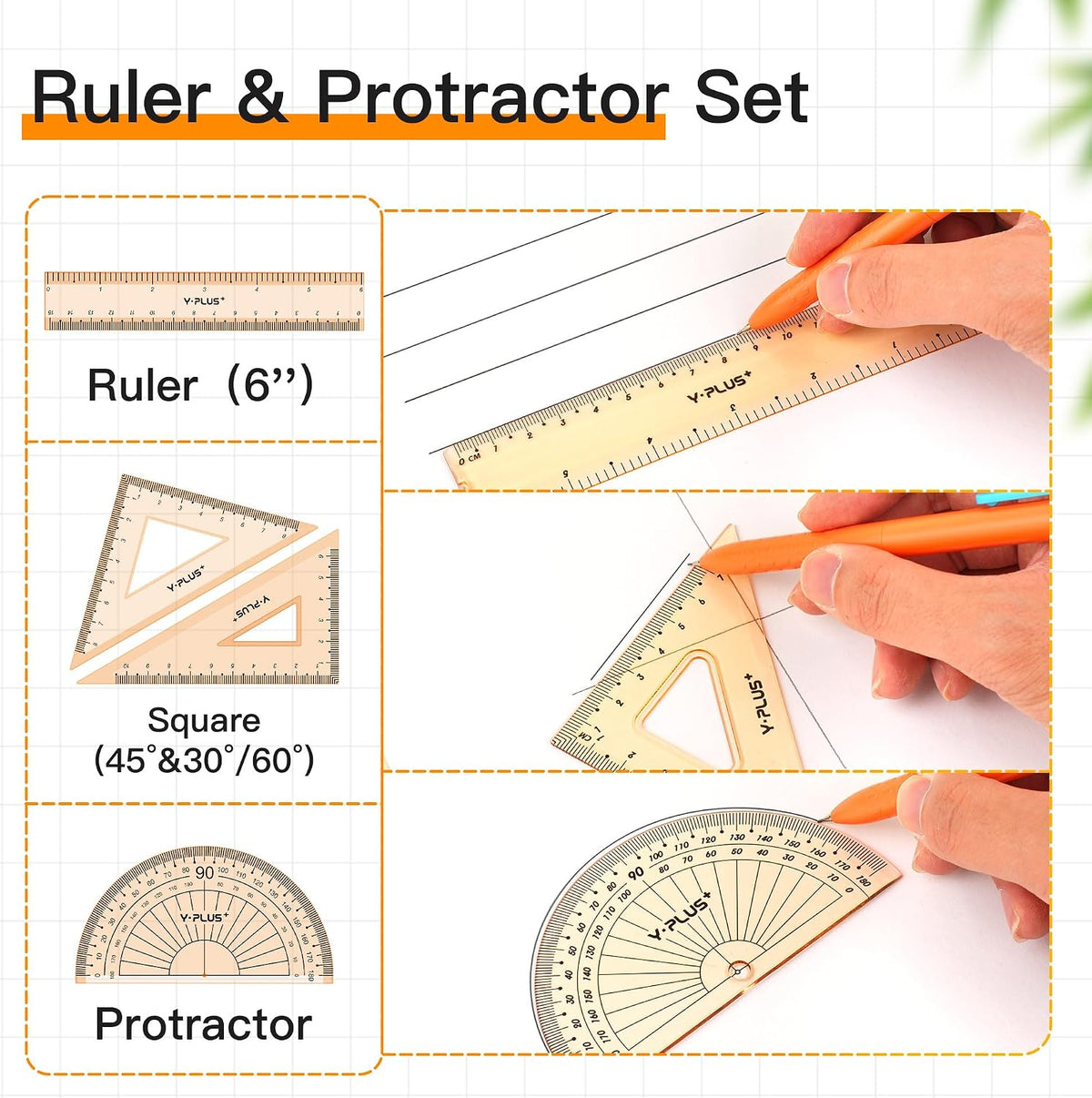 YPLUS Geometry Set, Protractor and Compass Set for Students, 12Pcs