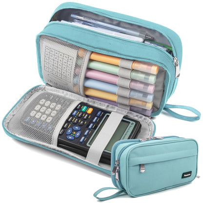 Pencil Case Big Capacity Pen Pouch Large Storage Holder Marker Pen Bag Durable 3 Compartment School Office Desk Organizer Portable Cute Zipper Stationery for Kids Teen Student Boys Girls Adults Klein