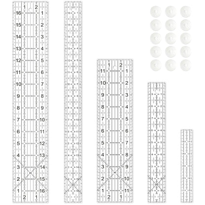 Sewing Ruler,5 Piece Quilting Rulers,3 x17 Inch,1.5 x17 Inch,3 x12 Inch,1.5 x10 Inch,1 x6 Inch,Acrylic Ruler,Cutting Ruler with Non-Slip Rings (Black and White)