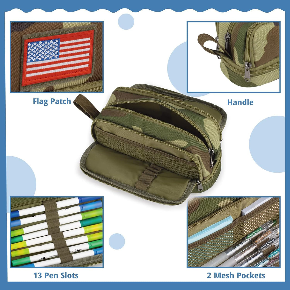 Tactical 4 Compartments Pencil Case for Boy, Large Pen Pouch Bag for School