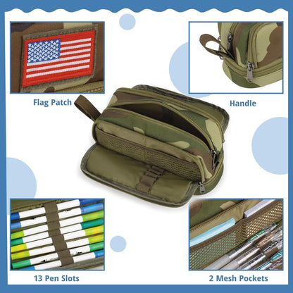 Tactical 4 Compartments Pencil Case for Boy, Large Pen Pouch Bag for School
