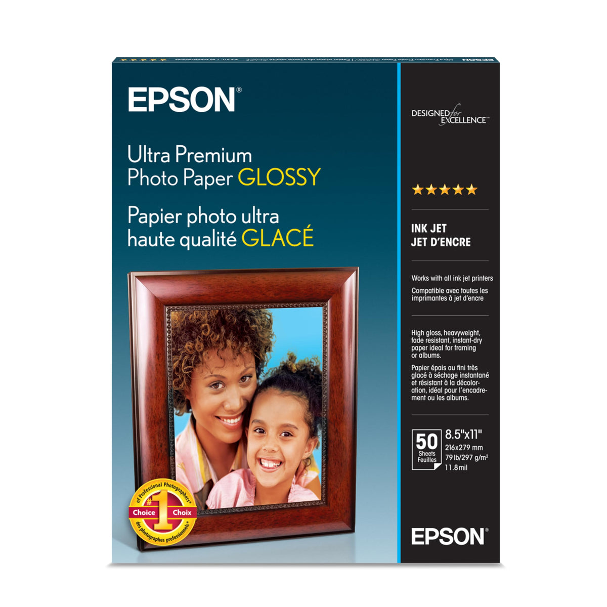 Epson Ultra Premium Photo Paper Glossy (8.5x11 Inches, 50 Sheets) (S042175),White