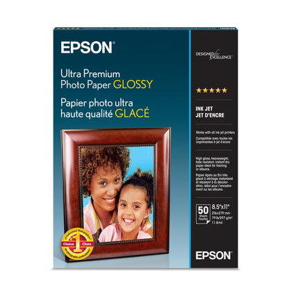 Epson Ultra Premium Photo Paper Glossy (8.5x11 Inches, 50 Sheets) (S042175),White