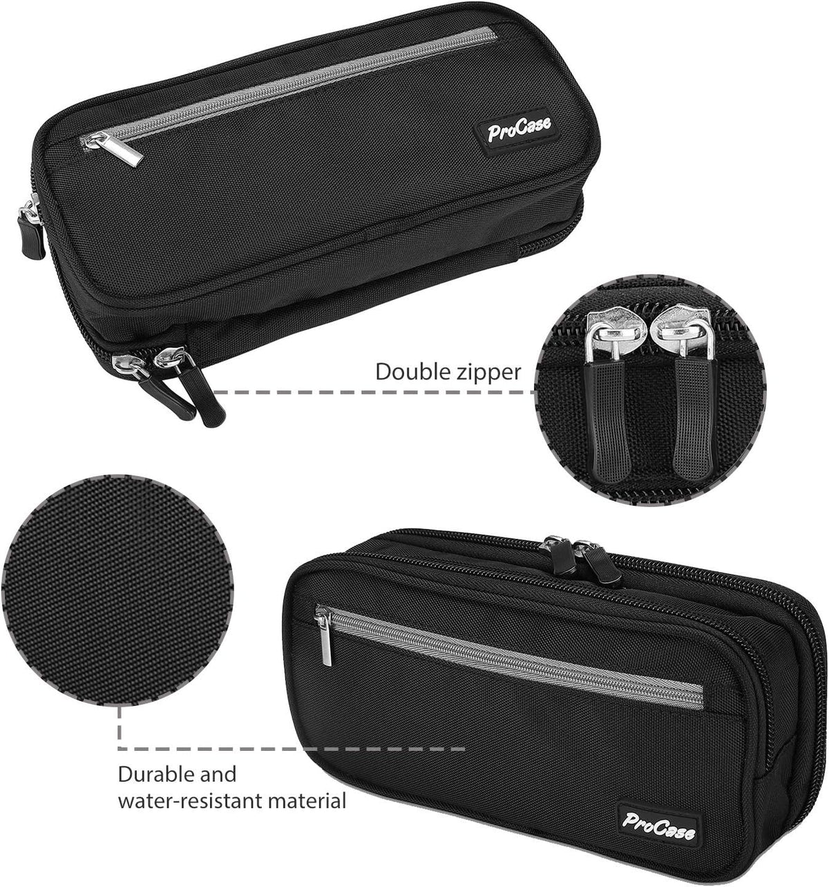 ProCase Pencil Case Pen Bag, Two Layers Big Capacity Pencil Pouch Pen Organizer Durable Stationery Holder for Marker Organization School Supplies Office Storage Desk Organizing