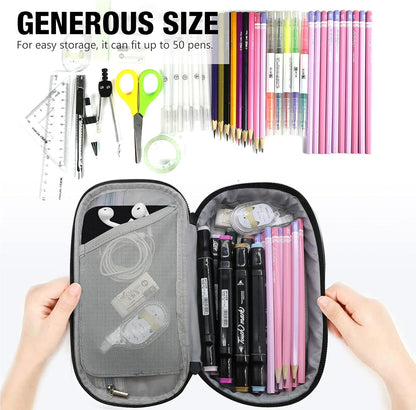 Gloppie Black Pencil Case Zipper Pencil Pouch Pen Bag Box Stationary Pouch