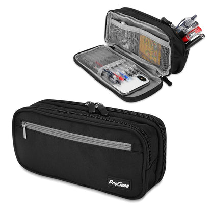 ProCase Pencil Case Pen Bag, Two Layers Big Capacity Pencil Pouch Pen Organizer Durable Stationery Holder for Marker Organization School Supplies Office Storage Desk Organizing