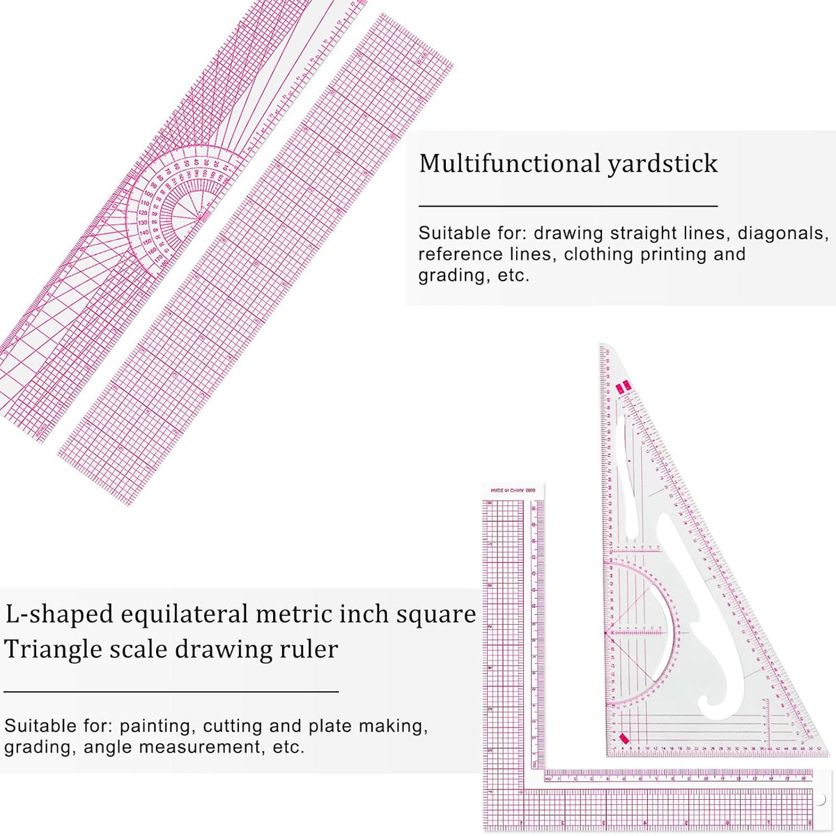 Fashion Clear Metric Sewing Ruler Set, French Curve Pattern Ruler Kit for Beginners Tailors Designers (A-9-Piece Set)