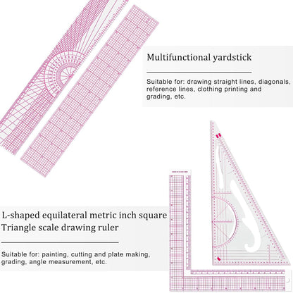 Fashion Clear Metric Sewing Ruler Set, French Curve Pattern Ruler Kit for Beginners Tailors Designers (A-9-Piece Set)