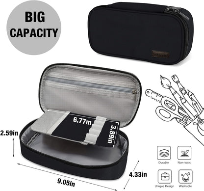 Gloppie Black Pencil Case Zipper Pencil Pouch Pen Bag Box Stationary Pouch