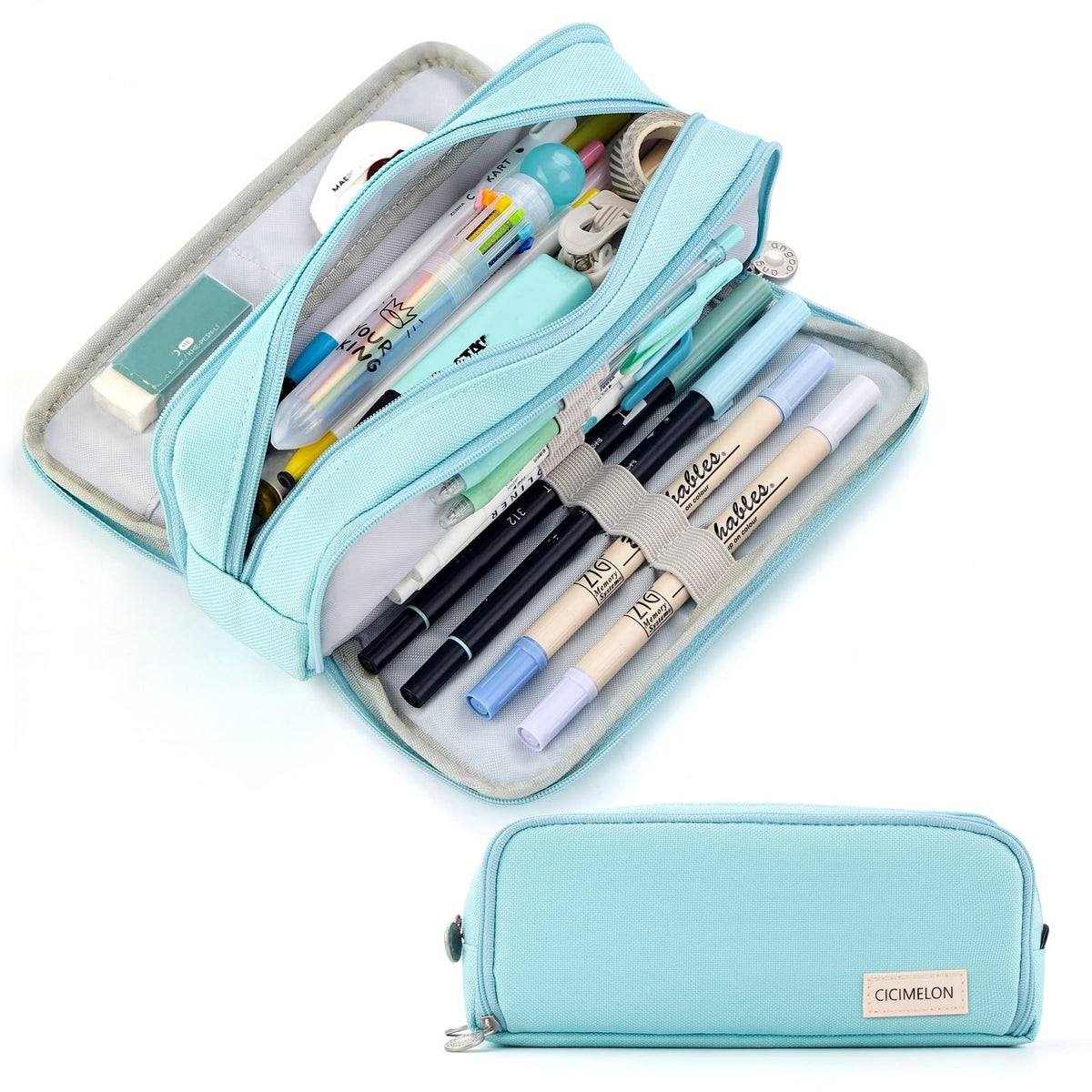 CICIMELON Large Capacity Pencil Case 3 Compartment Pouch Pen Bag for School Teen Girl Boy Men Women (Pink)