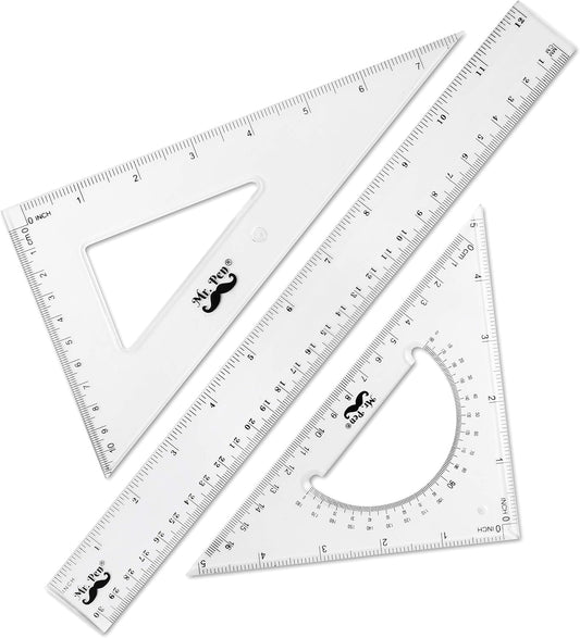 Mr. Pen Triangle Ruler, Protractor, Math Set - 3 Pack, Square Ruler
