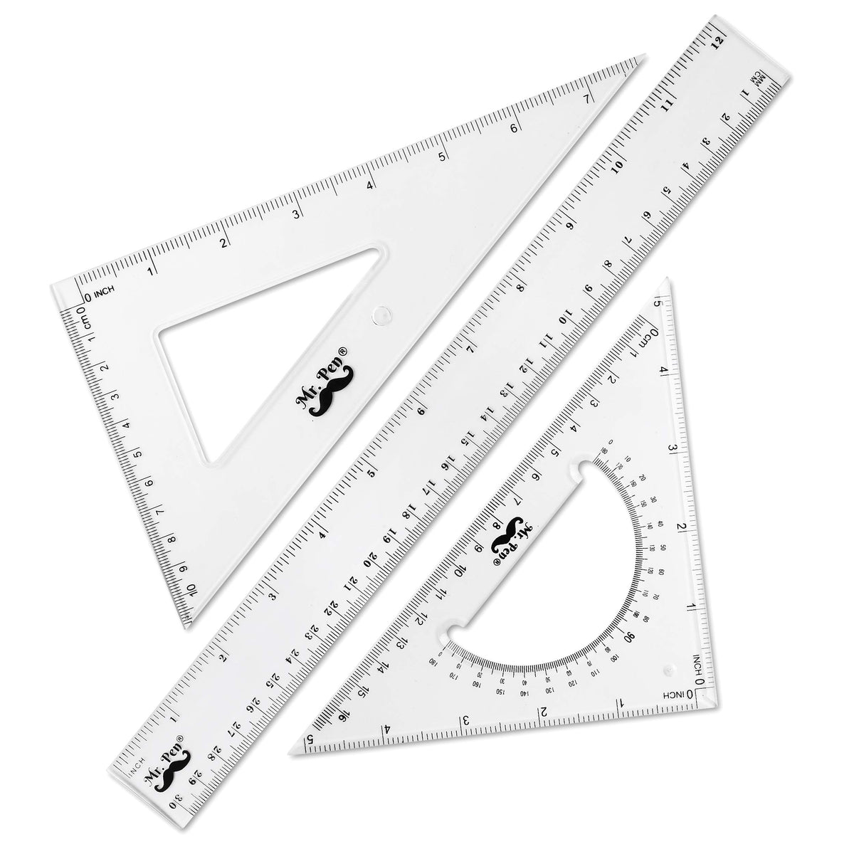 Mr. Pen Triangle Ruler, Protractor, Math Set - 3 Pack, Square Ruler