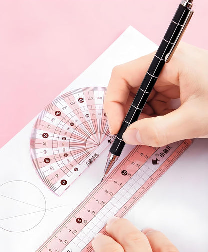 8 Pcs Compass/Math Set for Students with Shatterproof Storage Box, Geometry Set for School, Includes Ruler, Protractor, Compass, Pencil,Pencil Sharpener and Eraser,etc. Perfect Gift (Pink)