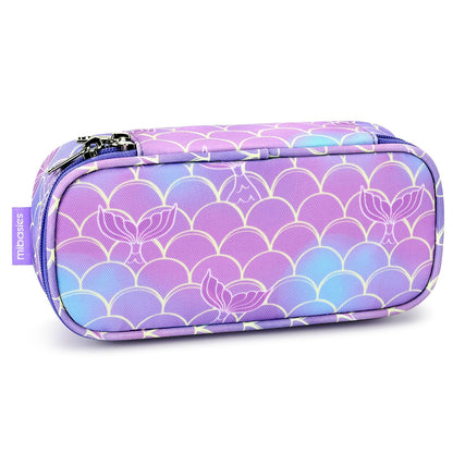 mibasies Girls Pencil Case for Kids, Multi-Slot Pencil Pouch, Pink Blue Rainbow
