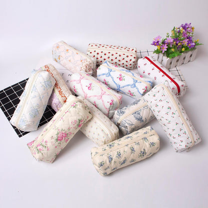 Pencil Case Office College School Storage Bag Pouch Holder Box Organizer Makeup Pouch Cosmetic Bag Aesthetic Cute Pen Case for Girls Boys Kids (Pink floral prints)