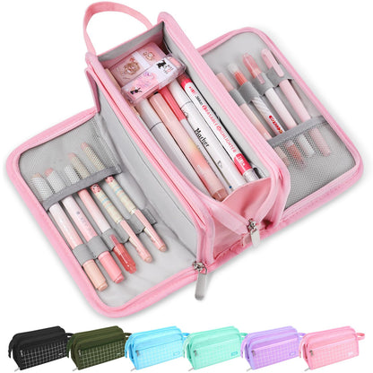 Sooez Big Pencil Case, Pencil Pouch, Pencil Bag, Pencil Box, Purple & Plaid