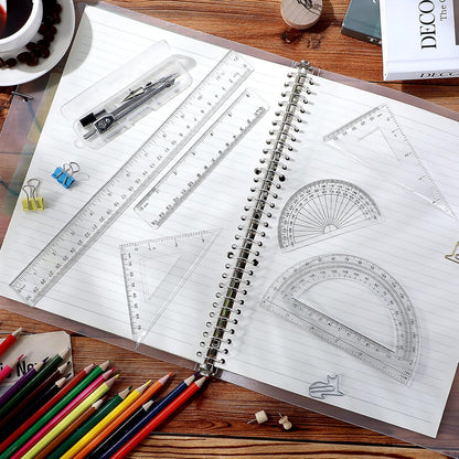 Zonon 7 Pcs Geometry Set with Drawing Compas, 6&4 Inch Protractors, Clear