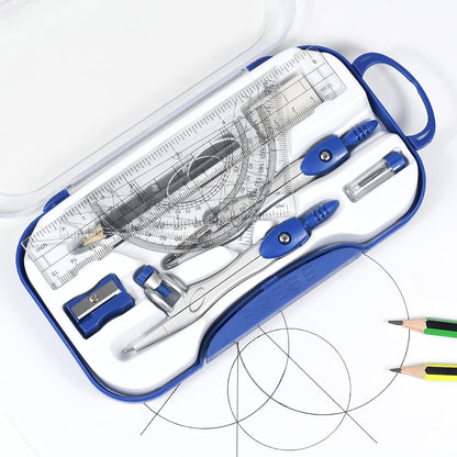 Unjoo Geometry Set 10 Pcs Student Supplies,Protractor and Compass,Navy Blue
