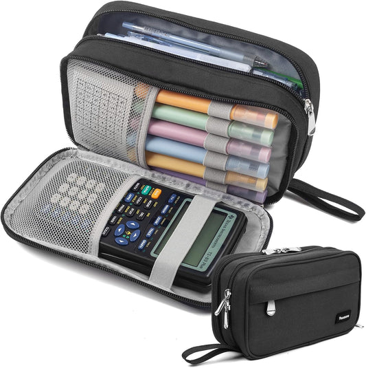 Pencil Case Big Capacity Pen Pouch Large Storage Holder Marker Pen Bag Durable 3 Compartment School Office Desk Organizer Portable Cute Zipper Stationery for Kids Teen Student Boys Girls Adults Klein