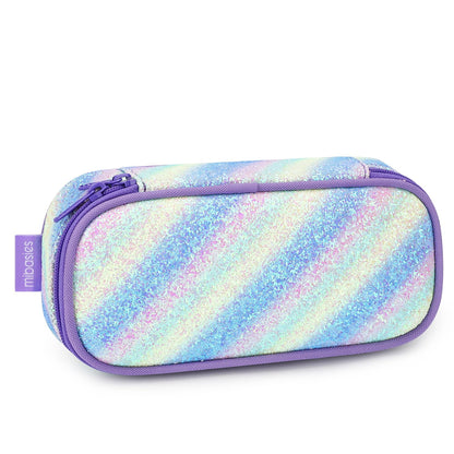 mibasies Girls Pencil Case for Kids, Multi-Slot Pencil Pouch, Pink Blue Rainbow