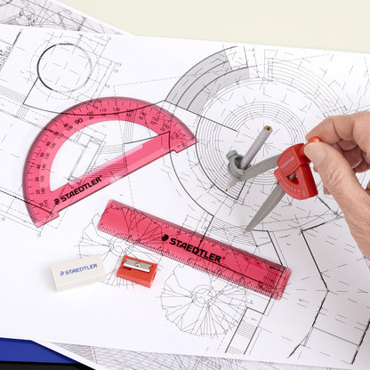 STAEDTLER Student Math Set - Essential School Supplies with 6-Piece - Compass, 6in Ruler, 180° Protractor, Pencil, Eraser & Sharpener in Zippered Storage Pouch