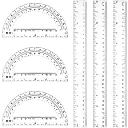 Zonon 6 Packs 12 Inch Plastic Ruler and 6 Inch Protractor Set, Clear Geometry Math Set, Transparent Ruler Supplies for Back to School, Classroom and Student School Supplies, Office Drawing