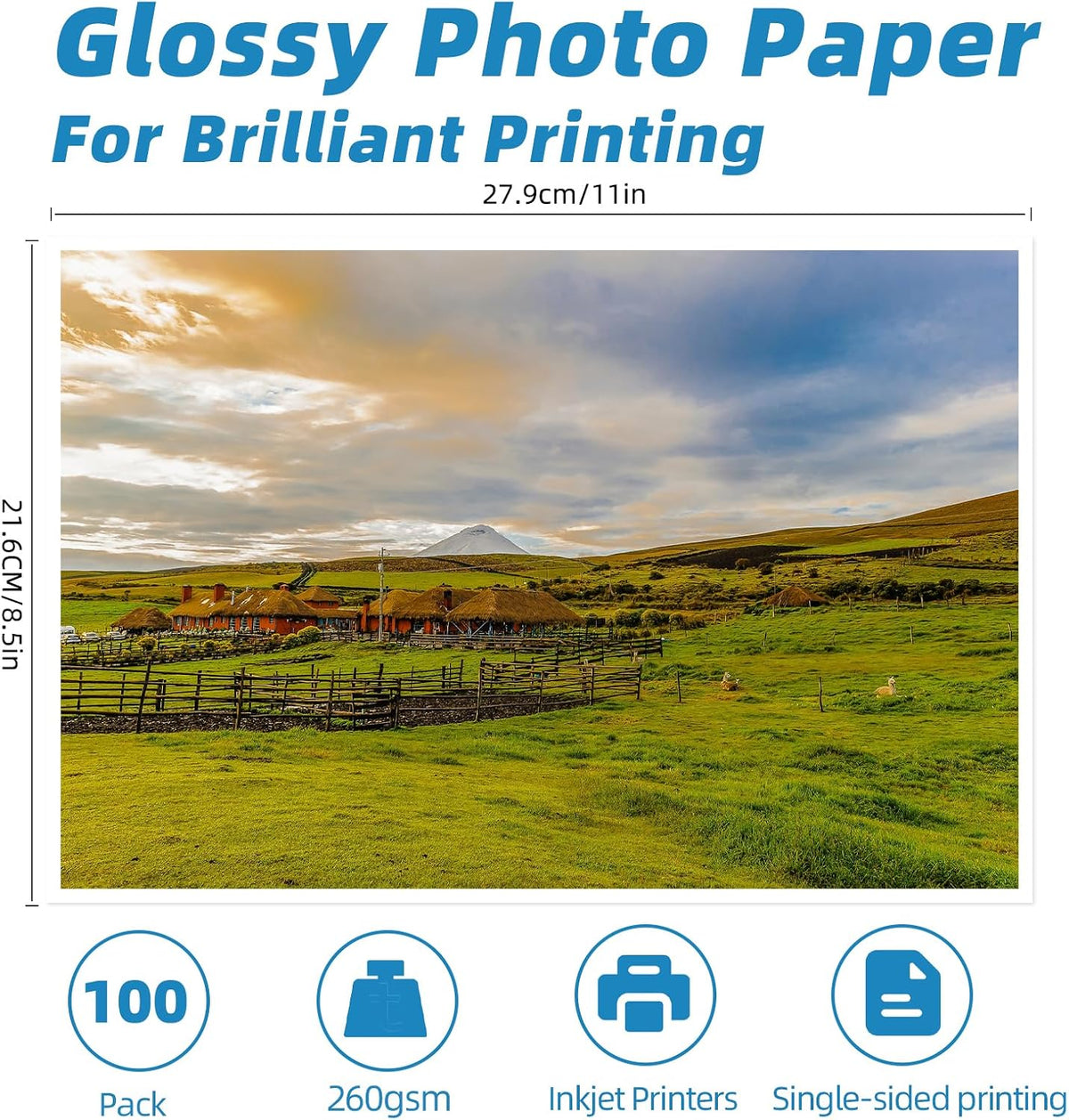 Uinkit 260gsm Thick Glossy Photo Paper for Inkjet, 8.5x11, 100 Sheets
