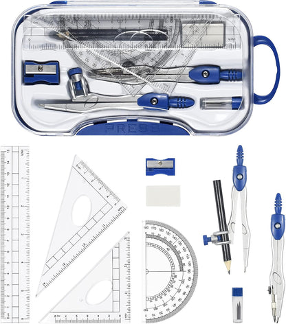 Unjoo Geometry Set 10 Pcs Student Supplies,Protractor and Compass,Navy Blue