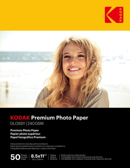 KODAK Picture Paper Vivid 8.5"x11", 25 count, 66lb-230g/m2 weight, 11.9 mil thickness, Vivid color picture paper