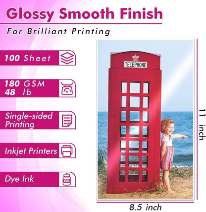 Koala Glossy Inkjet Photo Paper 8.5X11 Inches 48lb 100 Sheets